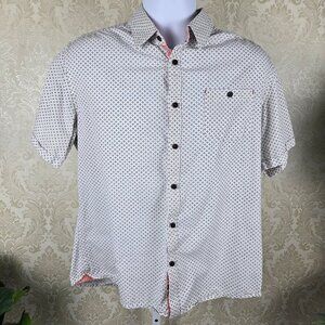 LON NYC Across The Pond Size L Diamond and Dot Pattern Short Sleeve Button Down